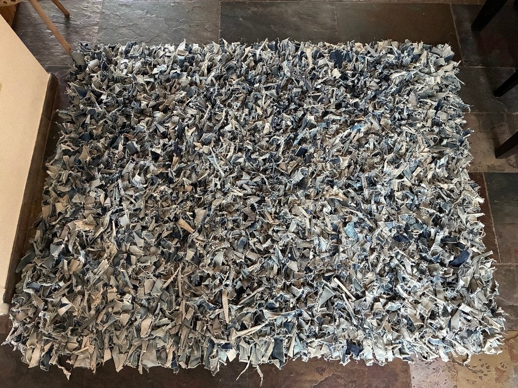 Vloerkleed van jeansstofjes, Ophalen, 100 tot 150 cm, 150 tot 200 cm, Rechthoekig
