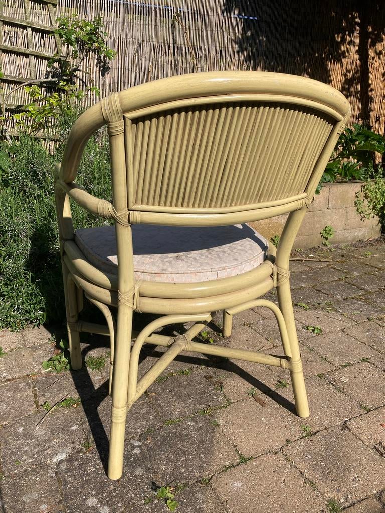 4 lichtgroene rotan stoelen voor serre of veranda, Ophalen, Gebruikt, Overige kleuren, Riet of Rotan