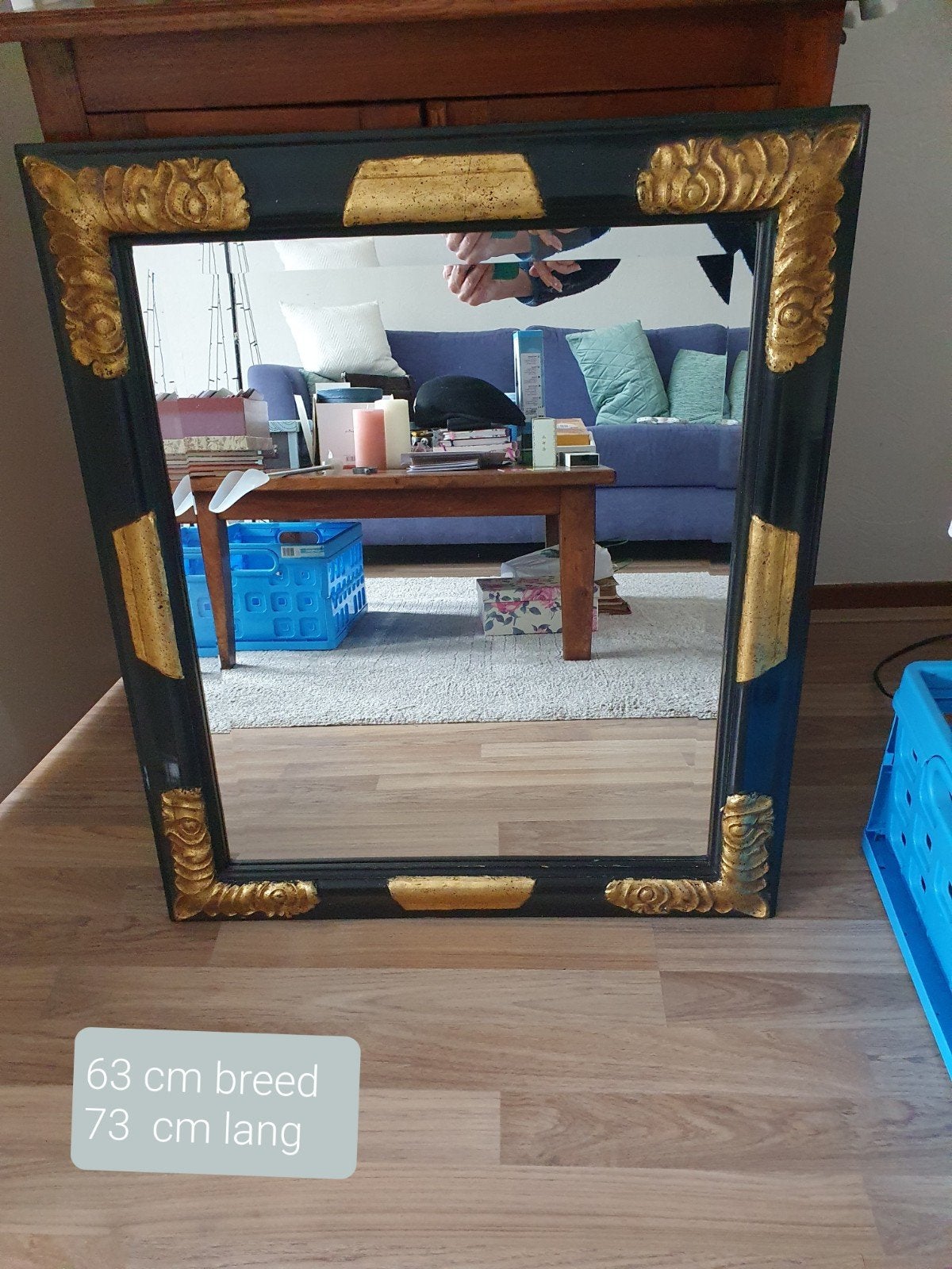 Barok spiegel  zwart-goud, rechthoekig, facetrand, Huis en Inrichting, Woonaccessoires | Spiegels, Ophalen, Gebruikt, Minder dan 100 cm