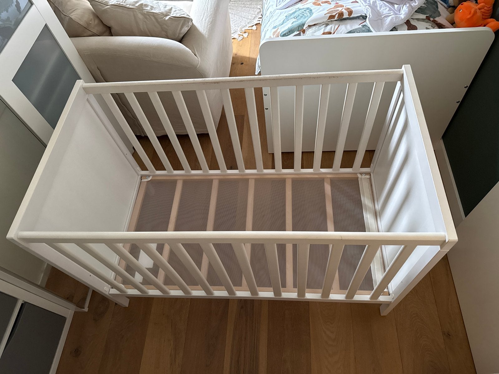 Wit babybedje met AeroSleep Evolution matras, Gebruikt, 140 tot 160 cm, Minder dan 70 cm, Ophalen
