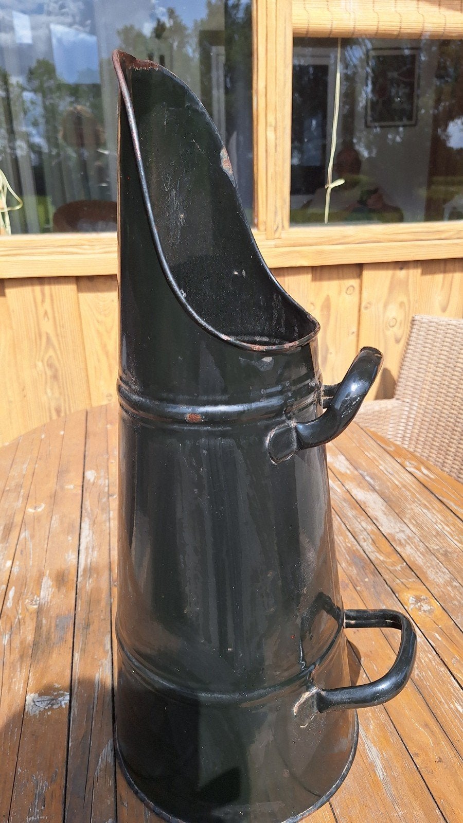 Vintage geëmailleerde kolenkit - Zwart met gebruikerssporen, Ophalen of Verzenden
