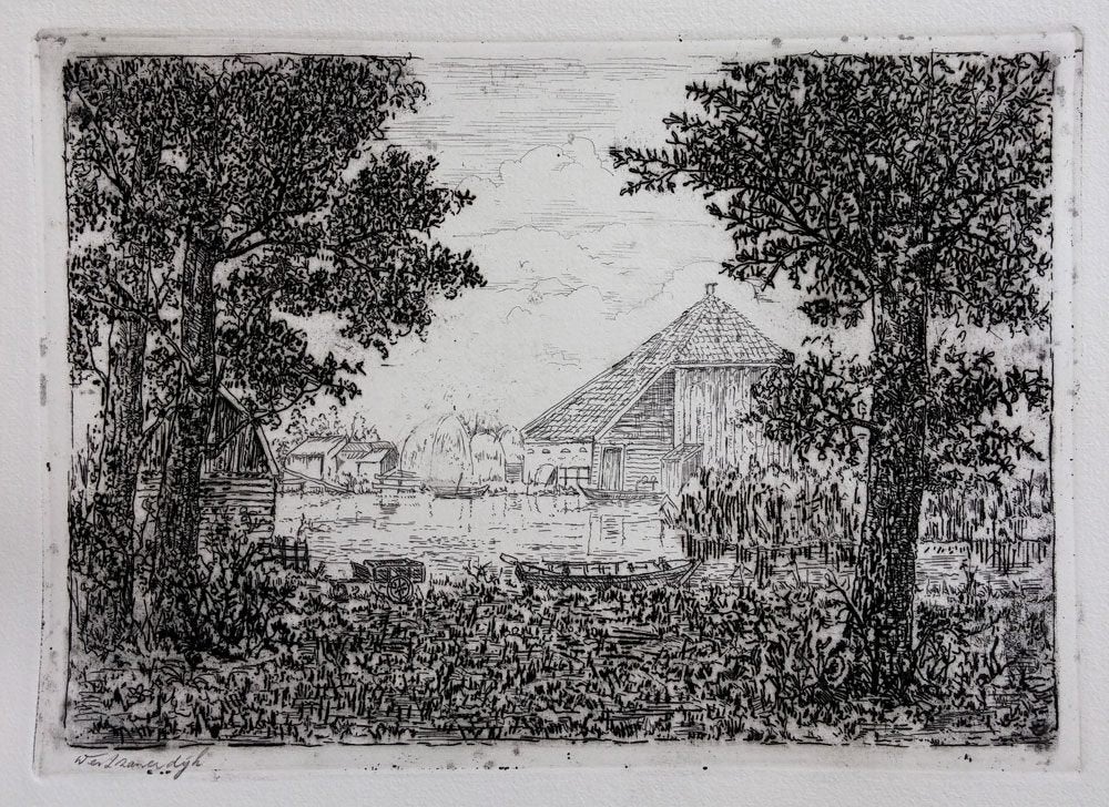Westzanerdijk Zaandam - Kunstenaar: Nic de Carpentier, Ophalen of Verzenden, Landschap, Ets, 1900 - 1949