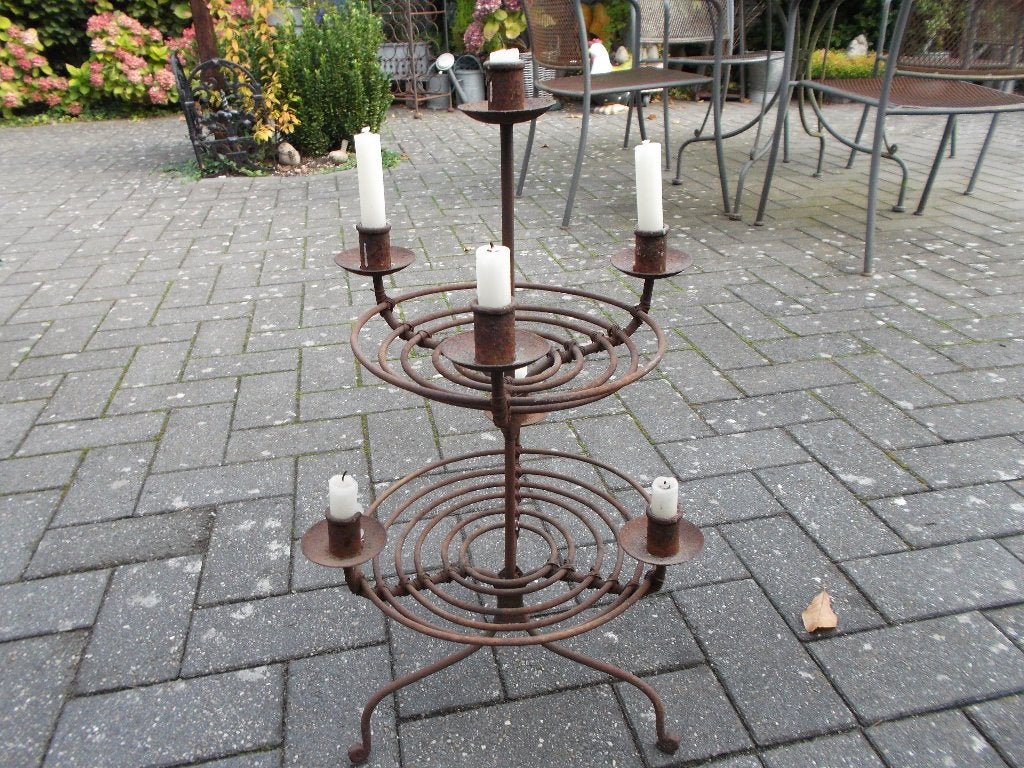 kandelaar smeedijzer 7 armig brocante, Ophalen, Overige materialen