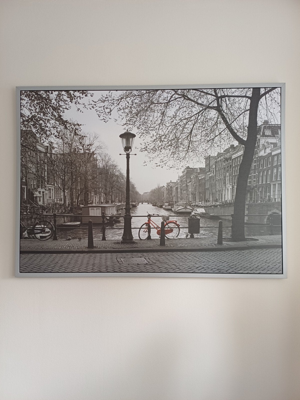 Foto print Amsterdamse grachten in lijst 140x100cm, Ophalen, 125 cm of meer, Zo goed als nieuw, Foto of Poster