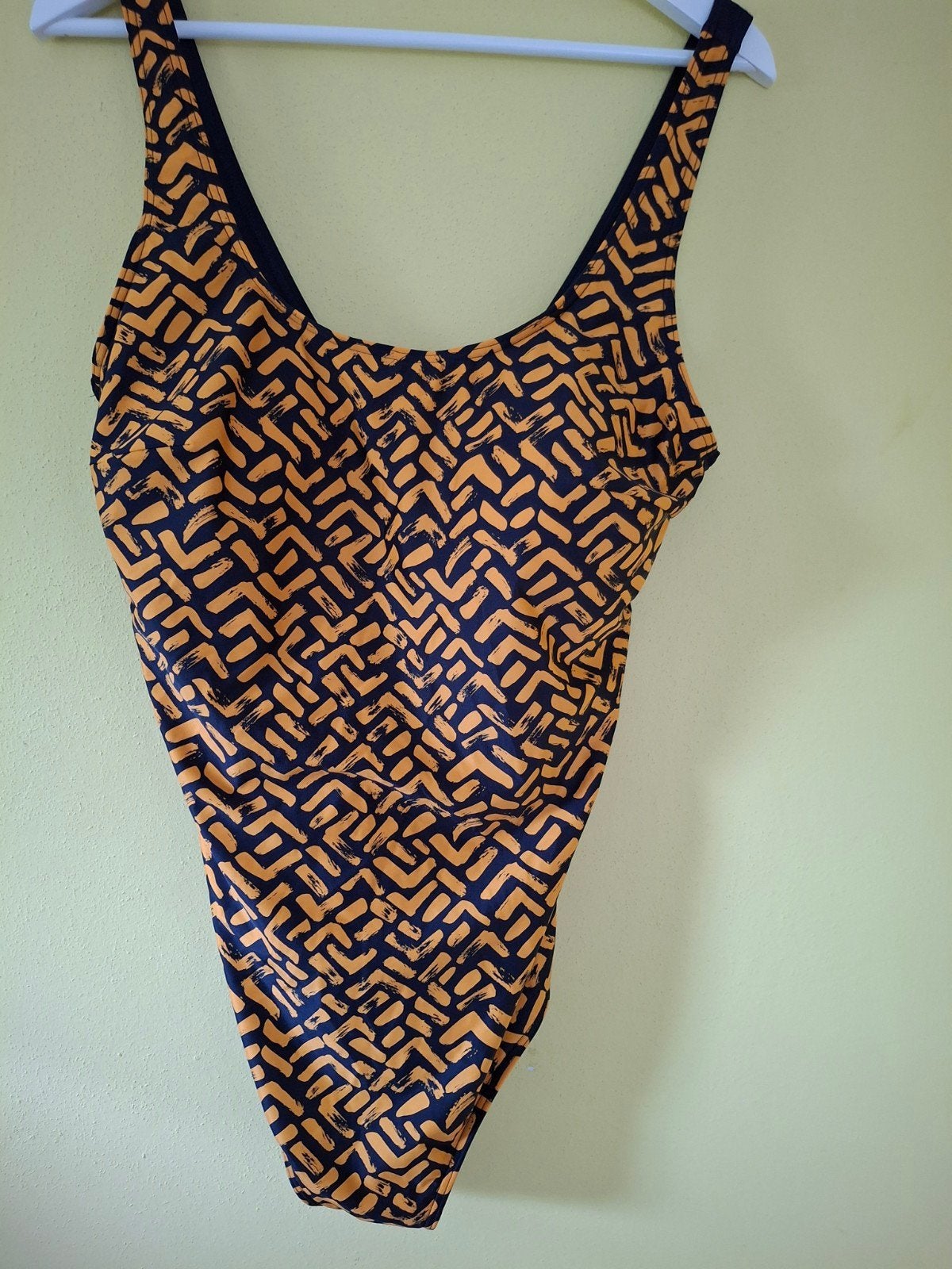 Femilet Badpak Maat 46 - Blauw/Oranjegeel Patroon, Blauw, Badpak, Ophalen of Verzenden, Zo goed als nieuw