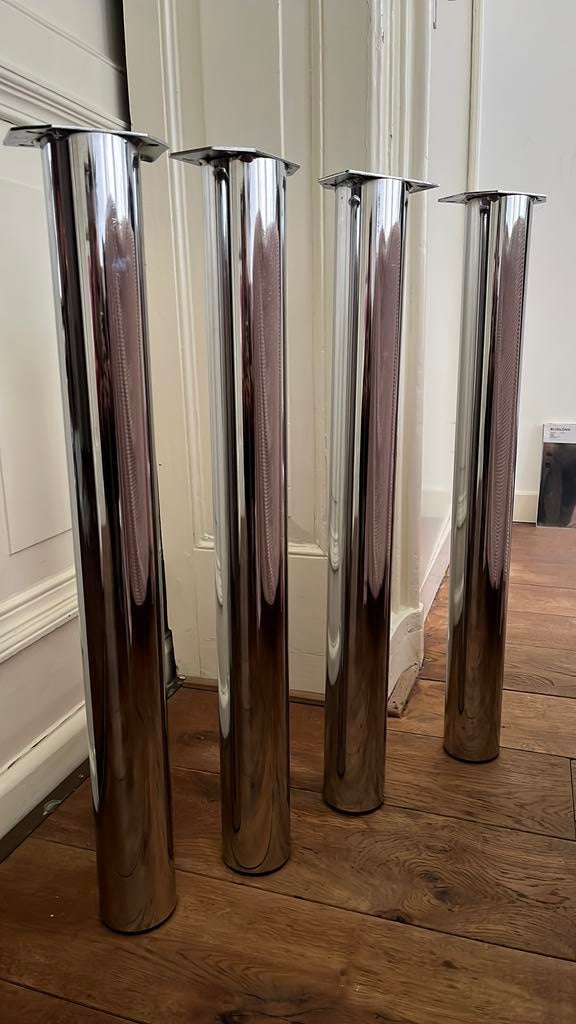 4 tafelpoten in chroom, Huis en Inrichting, Minder dan 50 cm, 50 tot 100 cm, Rond, Ophalen of Verzenden