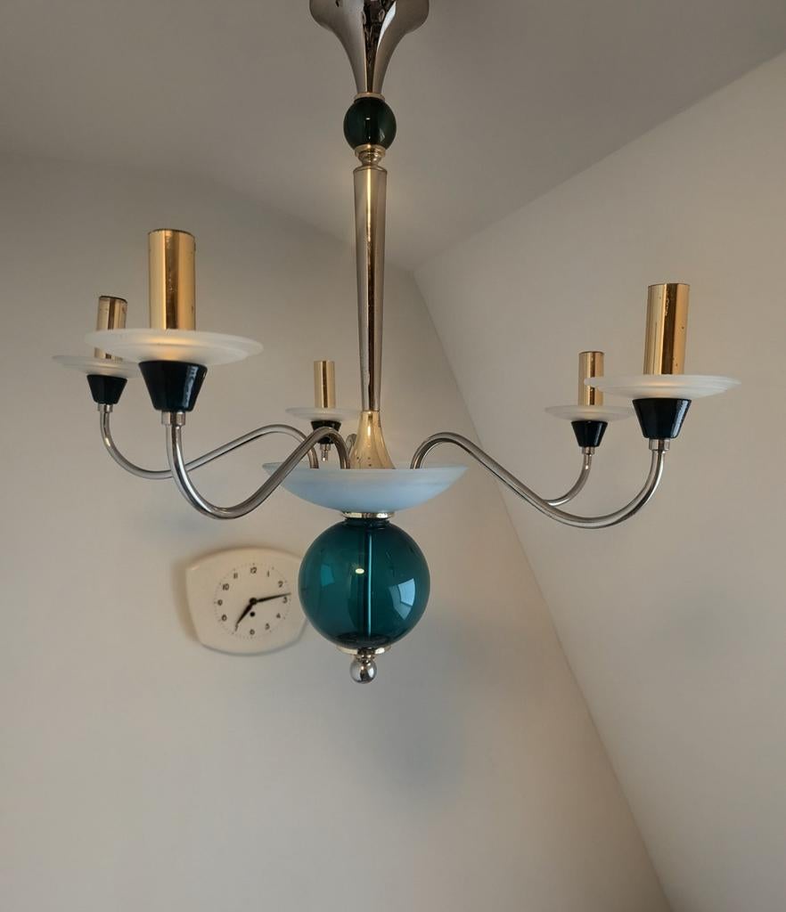 Vintage Mid-Century Kroonluchter - Vermoedelijk Murano Glas, Huis en Inrichting, Lampen | Kroonluchters, Gebruikt, Glas, Metaal