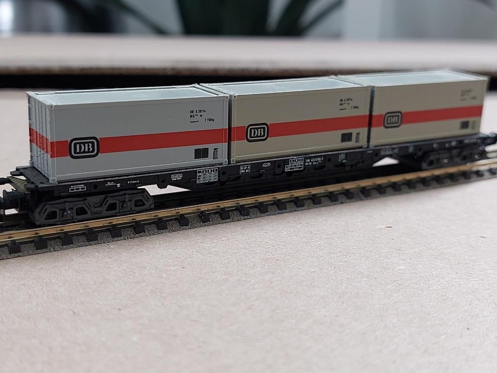 Minitrix DB containerwagon / rongenwagen, Gebruikt, Gelijkstroom, Trix, Wagon