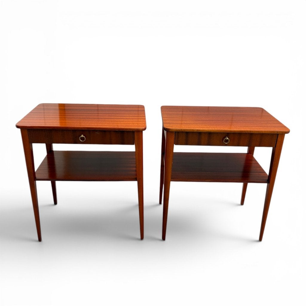 Set vintage mahonie nachtkastjes, jaren 50 uit Zweden, Met plank(en), Minder dan 50 cm, Gebruikt, Mid-century | Vintage | Scandinavisch design