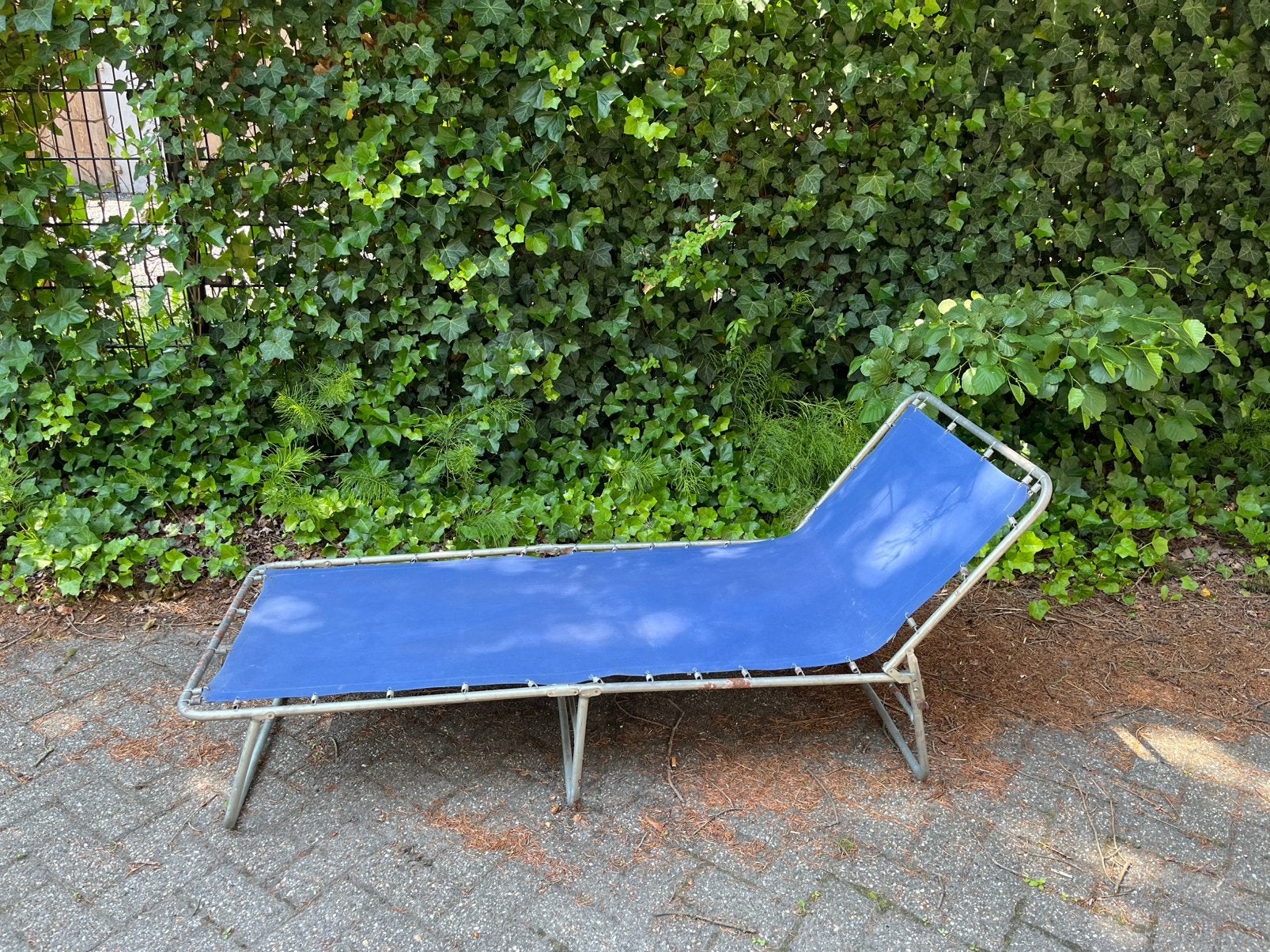 Vintage blauwe stretcher ; caping-tuin, Ophalen, Gebruikt, Metaal, Verstelbaar