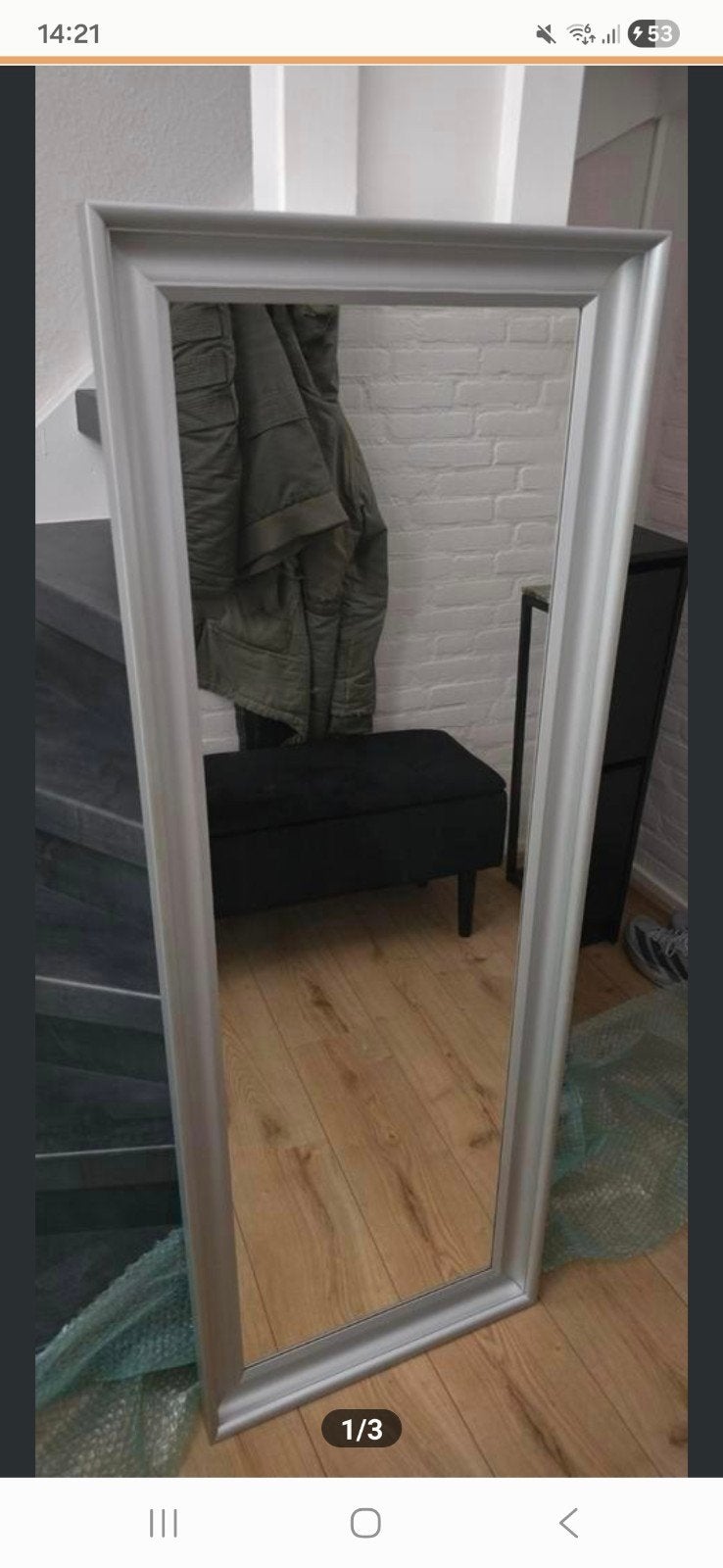 Ikea Spiegel met zilverkleurige lijst, Ophalen, Minder dan 50 cm, Zo goed als nieuw, 150 tot 200 cm