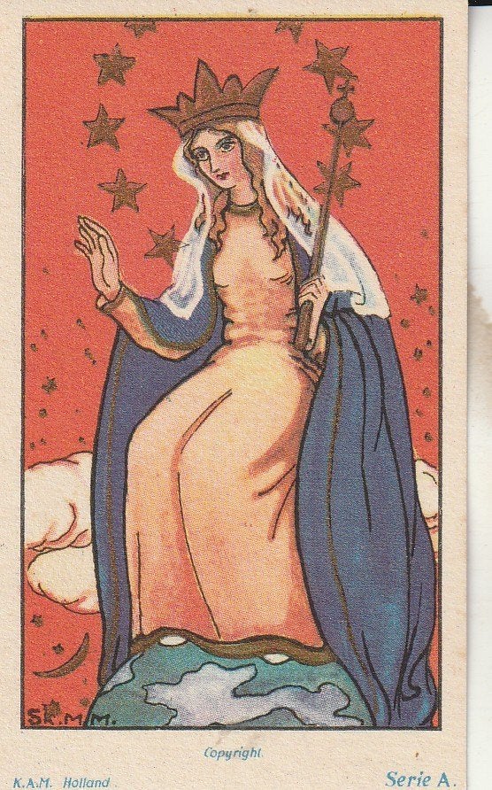 Vintage Maria met Kroon en Scepter Prent (K.A.M. Holland), Ophalen of Verzenden, Gebruikt, Kaart of Prent, Christendom | Katholiek