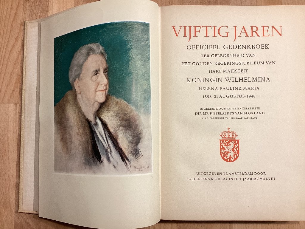 Gedenkboek Vijftig Jaren Wilhelmina 1898 - 1948, Ophalen of Verzenden, Gebruikt, Nederland, Tijdschrift of Boek