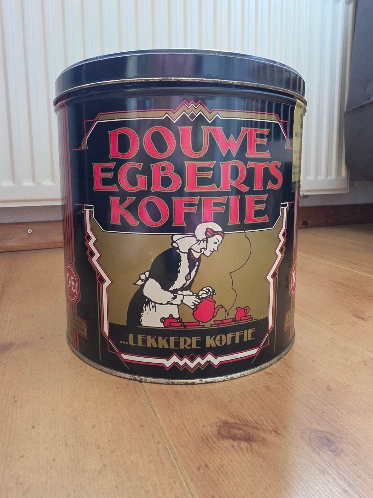 Vintage Douwe Egberts Koffieblik - Zwart met goud, Ophalen of Verzenden