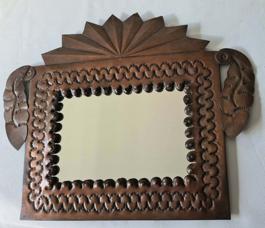 Handgemaakte vintage spiegel- Mexicaanse folk art /hojalata, Ophalen of Verzenden, Overige vormen, Minder dan 50 cm, Minder dan 100 cm