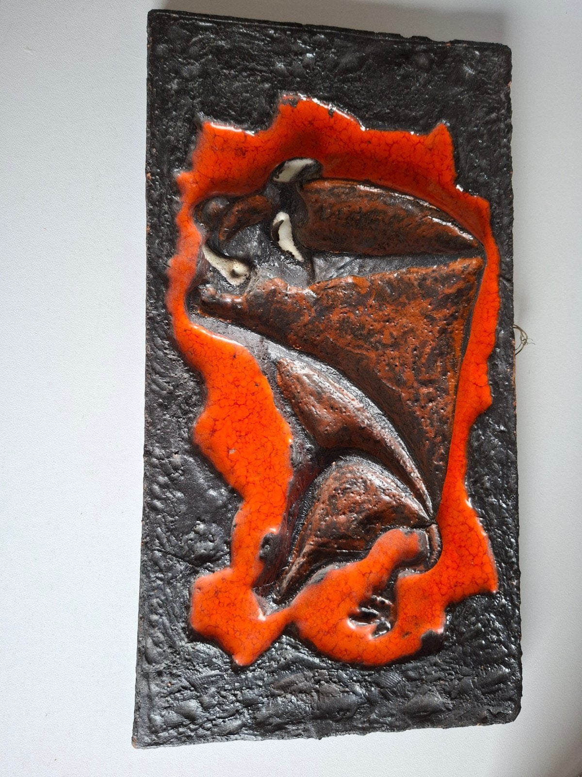 Vintage geëmailleerd kunstwerk - stier figuur, Ophalen