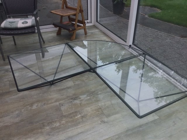 Vintage design salontafel glas en staal – Paolo Piva Alanda, Ophalen, Zo goed als nieuw, 110 cm of meer