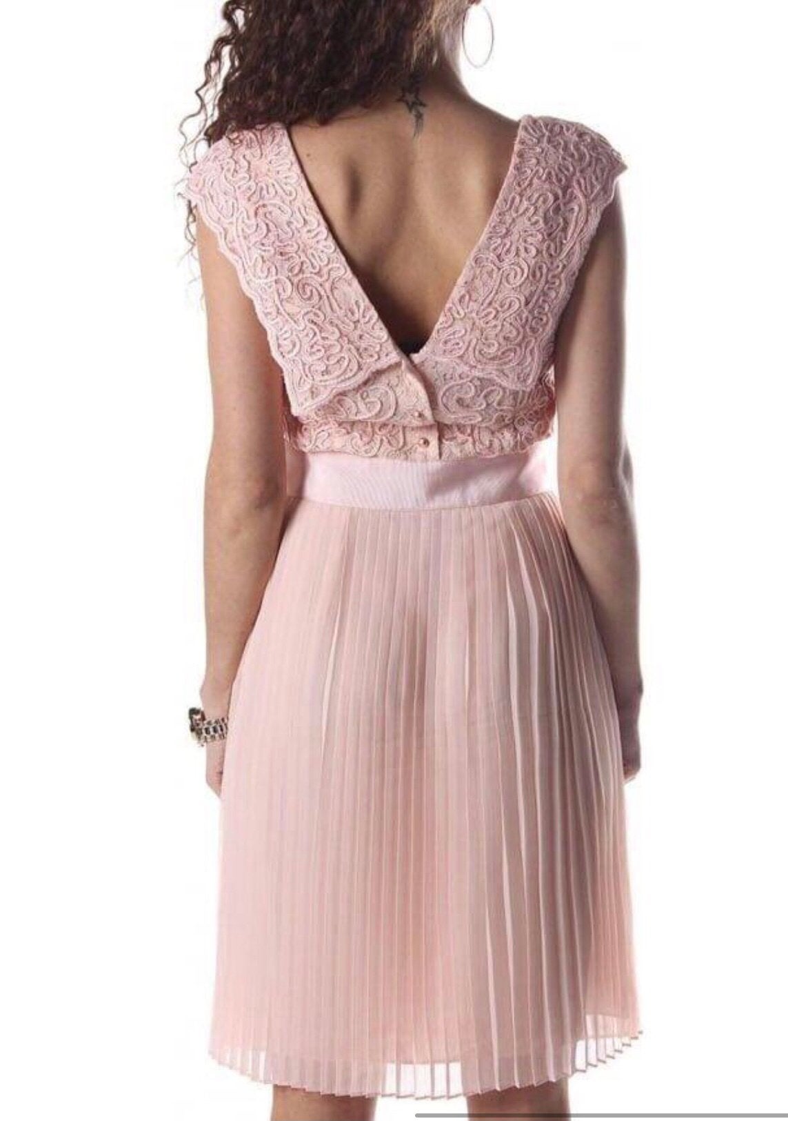 Ted Baker luxe roze jurk plissé rok kanten top Ted2=36, Verzenden, Zo goed als nieuw, Roze, Maat 36 (S)