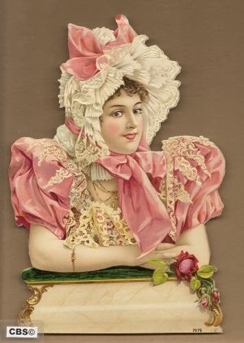 Roze juffrouw poezieplaat 7075, Ophalen of Verzenden