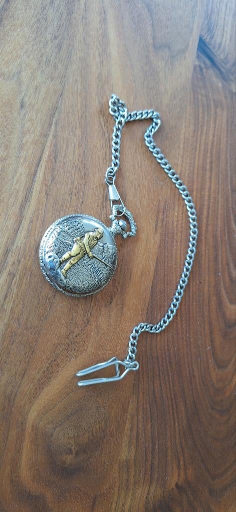 Vintage Zakhorloge met Visser Motief en Ketting, Overige merken, Zakhorloge, Ophalen of Verzenden, Met ketting