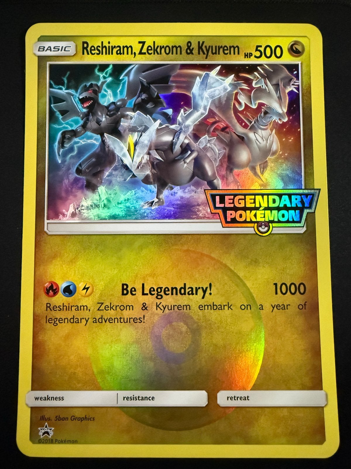 Pokemon Kaart: Reshiram, Zekrom & Kyurem GX oversized, Ophalen of Verzenden, Zo goed als nieuw, Losse kaart, Foil