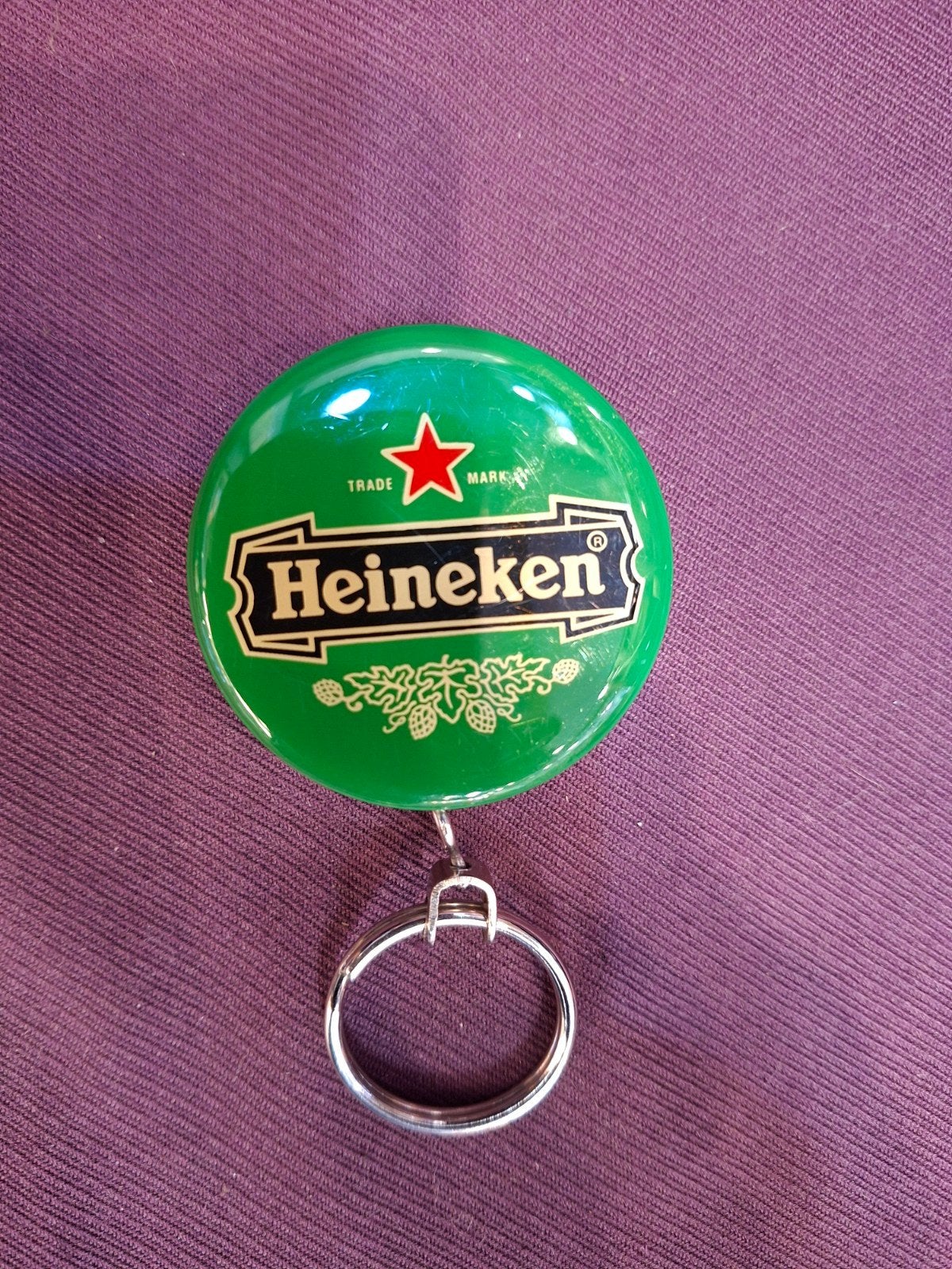 Heineken oprolbare sleutelhanger met stalen ketting, Ophalen of Verzenden