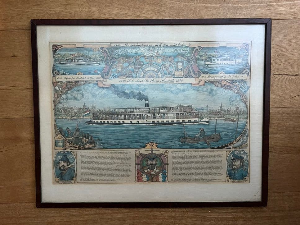 Historische prent Salonboot De Prins Hendrik 1918, Ophalen, Maritiem / water, Handgeschilderd, Klassiek