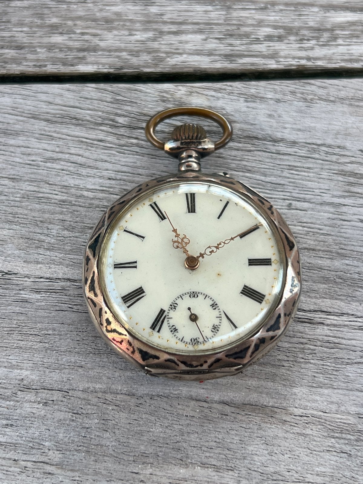 Antiek Zilveren Zakhorloge met Paarden Gravure, Sieraden, Tassen en Uiterlijk, Horloges | Antiek, Overige merken, Zakhorloge, Ophalen of Verzenden