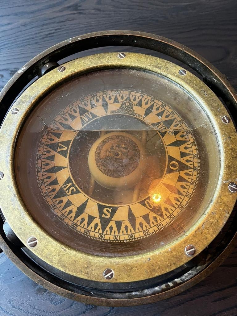 Antiek scheepskompas Iver C. Weilbach & Co – messing – carda, Antiek en Kunst, Kunst | Overige Kunst, Ophalen
