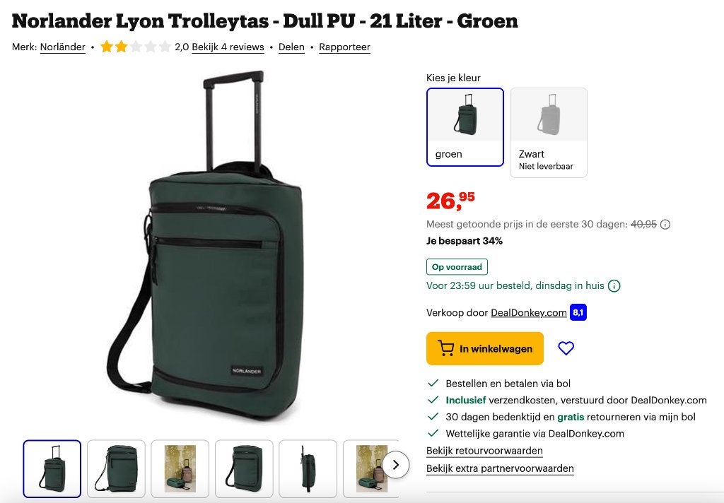 Norlander Lyon trolleytas 21L zwart – handbagage, Ophalen, 50 tot 60 cm, Hard kunststof, Wieltjes