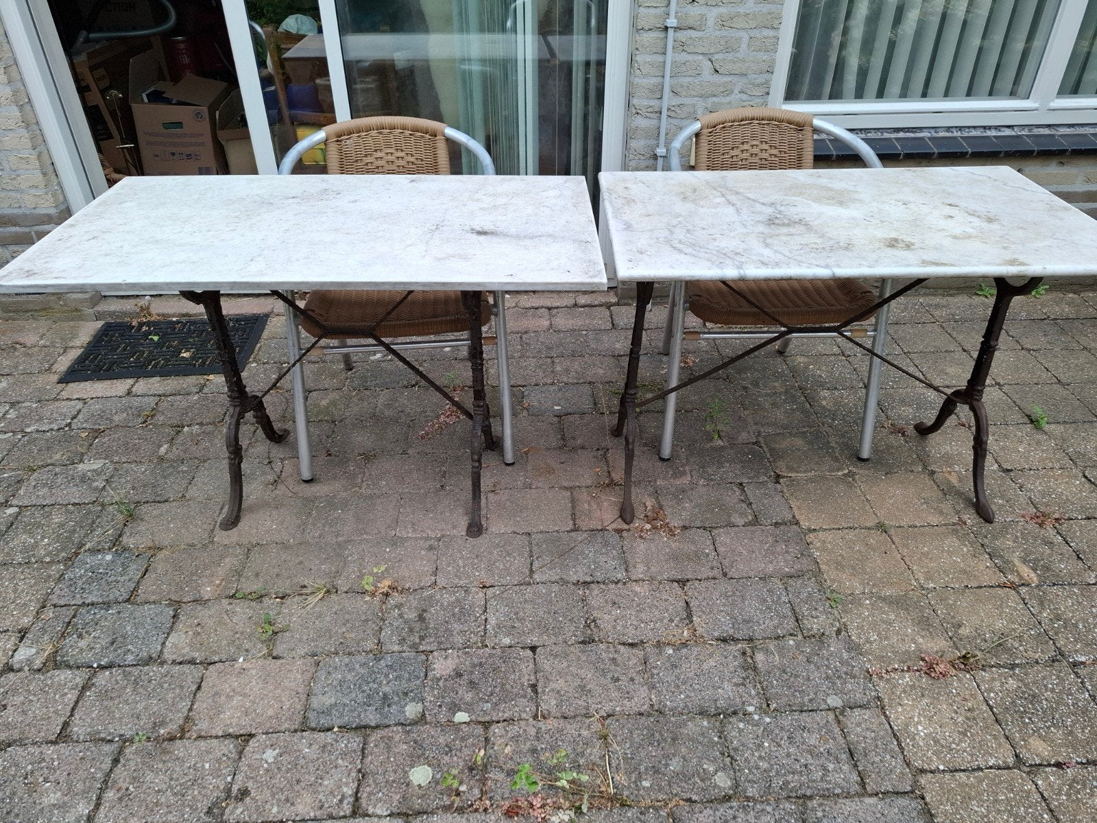 2 tafels met los marmeren blad, Ophalen, Rechthoekig, Overige materialen