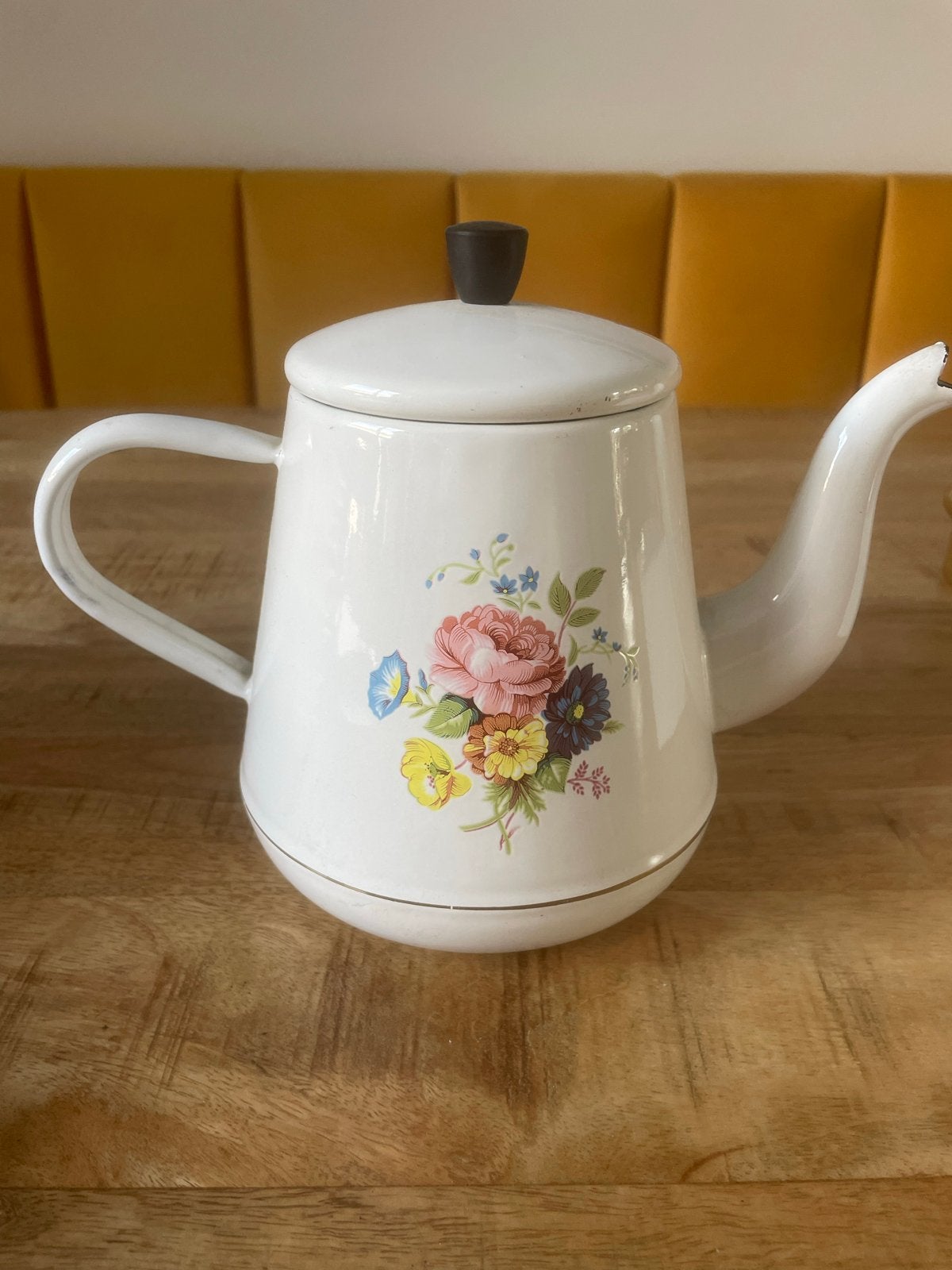 Vintage emaille koffie/theepot met bloemendecoratie, Ophalen of Verzenden