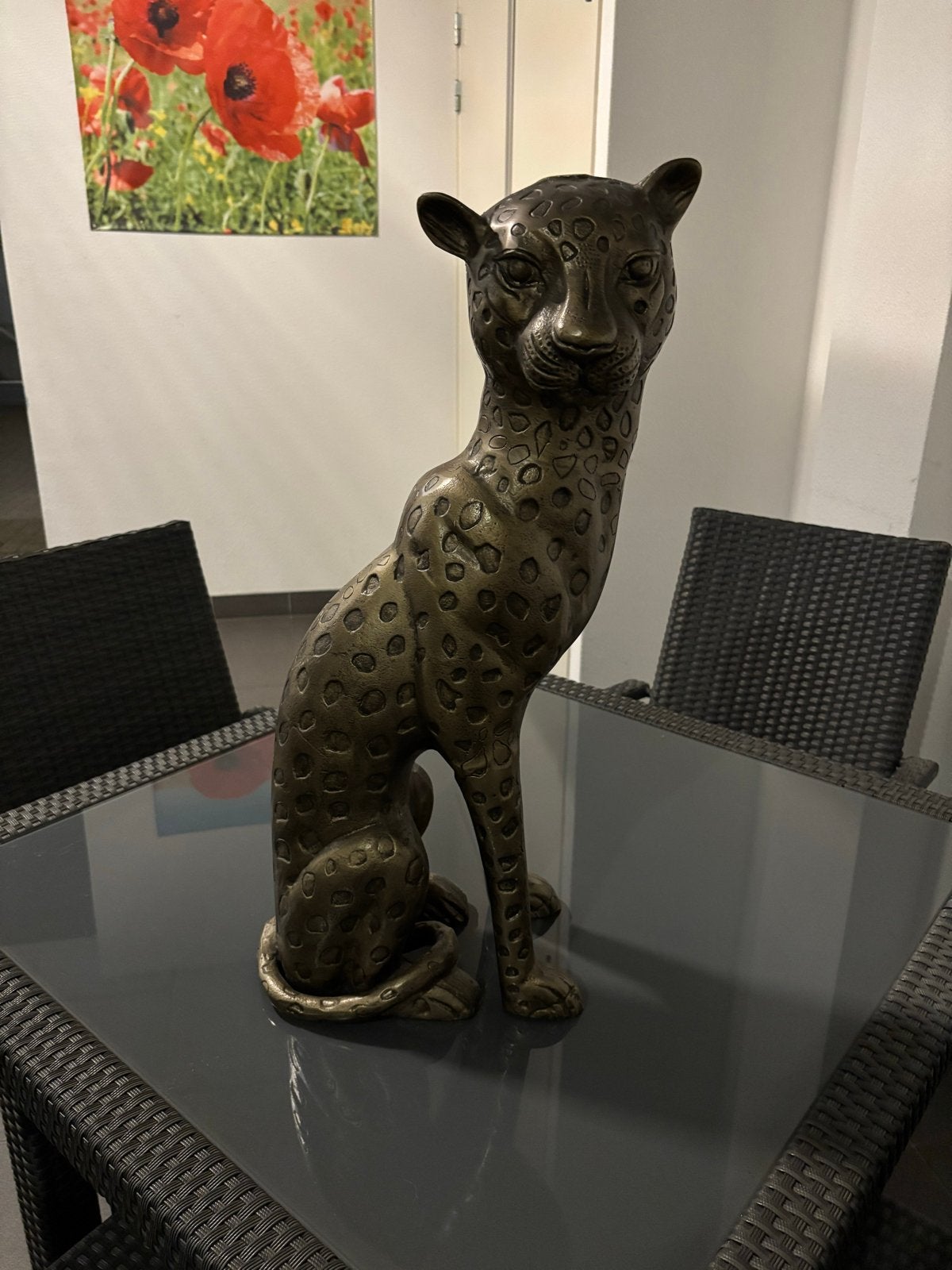 Bronzen Luipaard Beeld - Elegante Decoratie, Ophalen, Zo goed als nieuw