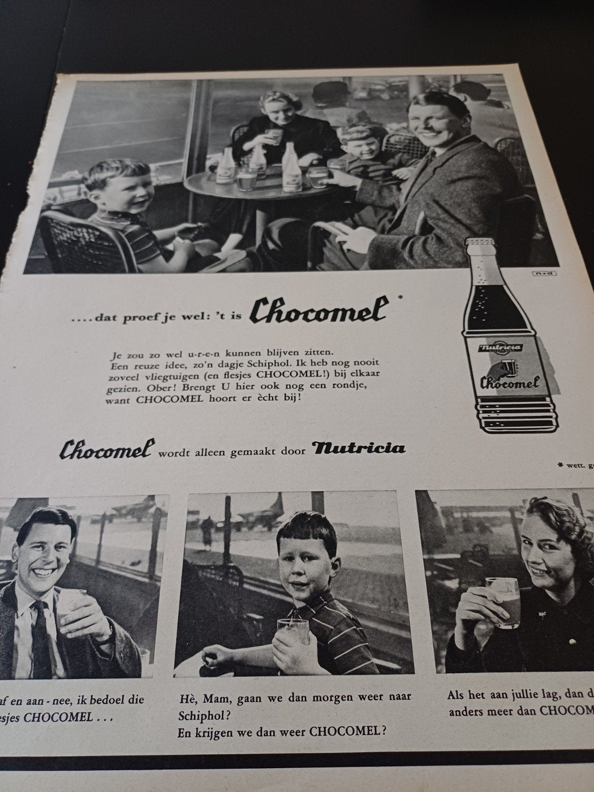 advertentie Nutricia Chocomel Schiphol 1957, Ophalen of Verzenden, Zo goed als nieuw, Overige typen