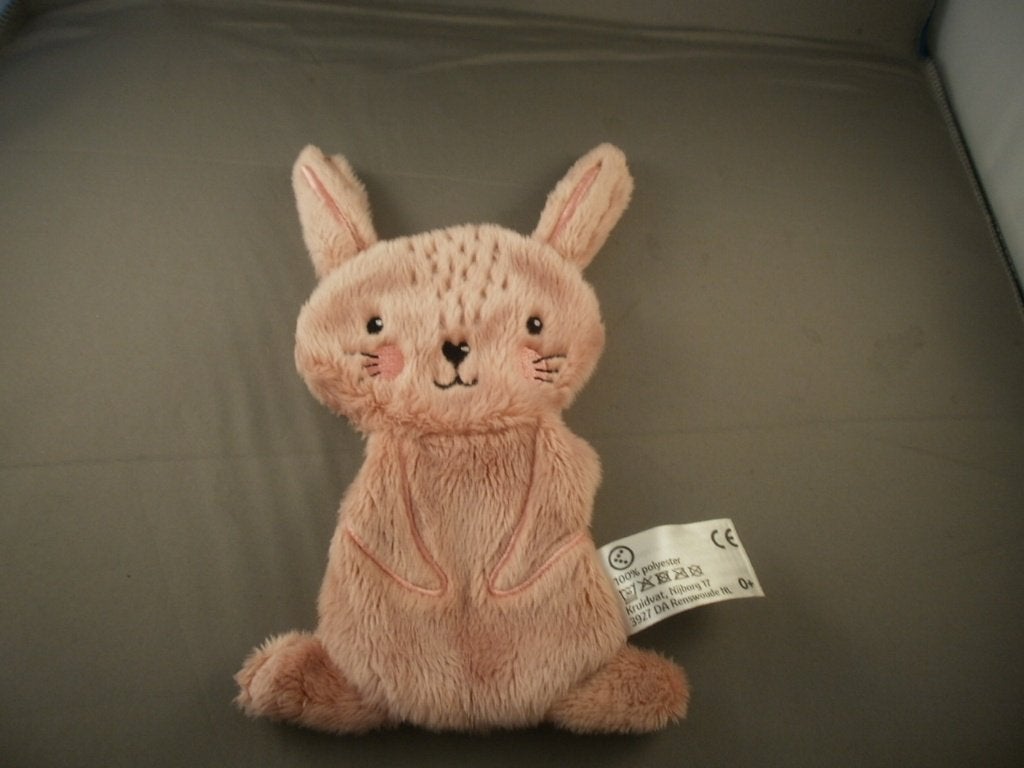 Kruidvat konijn oud roze velours met knisper hartje als neus, Overige merken, Overige karakters, Ophalen of Verzenden, Klein (minder dan 20 cm)