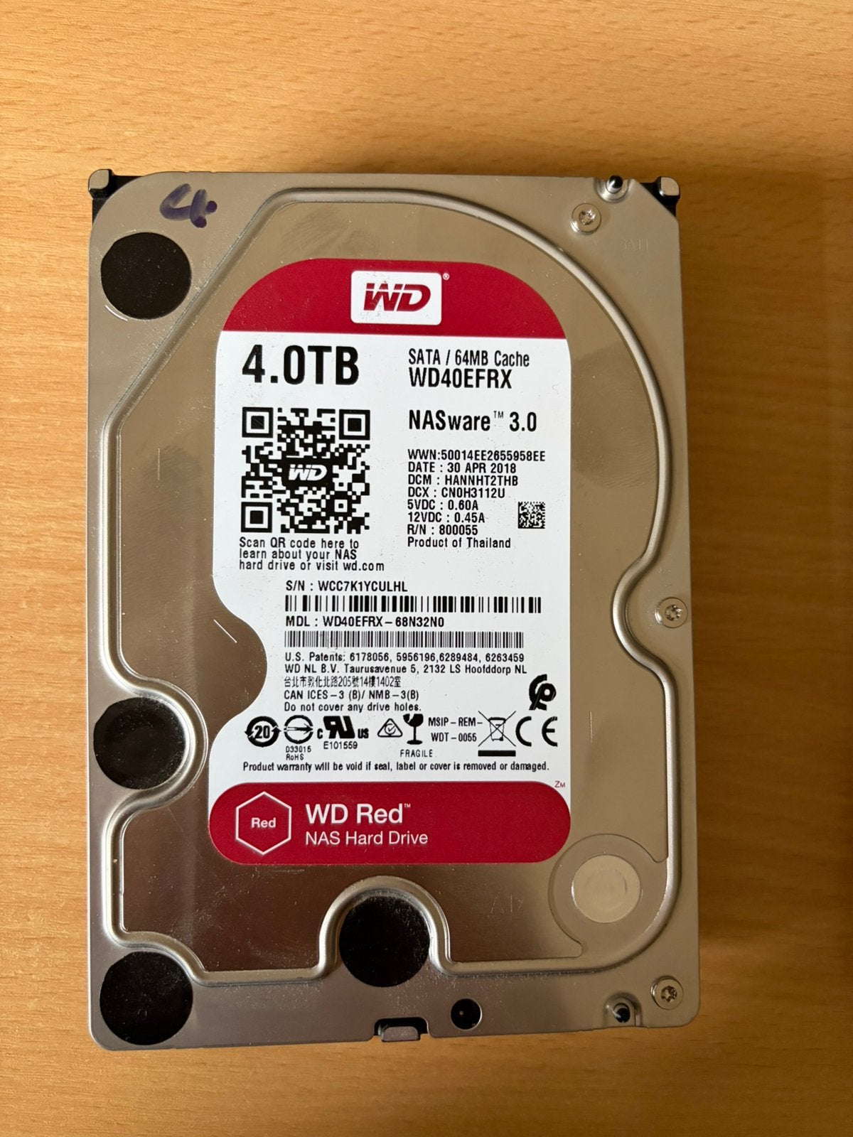 Western Digital Red 4TB NAS Harde Schijf (WD40EFRX), Computers en Software, Harde schijven, Intern, Gebruikt, Server, Ophalen of Verzenden
