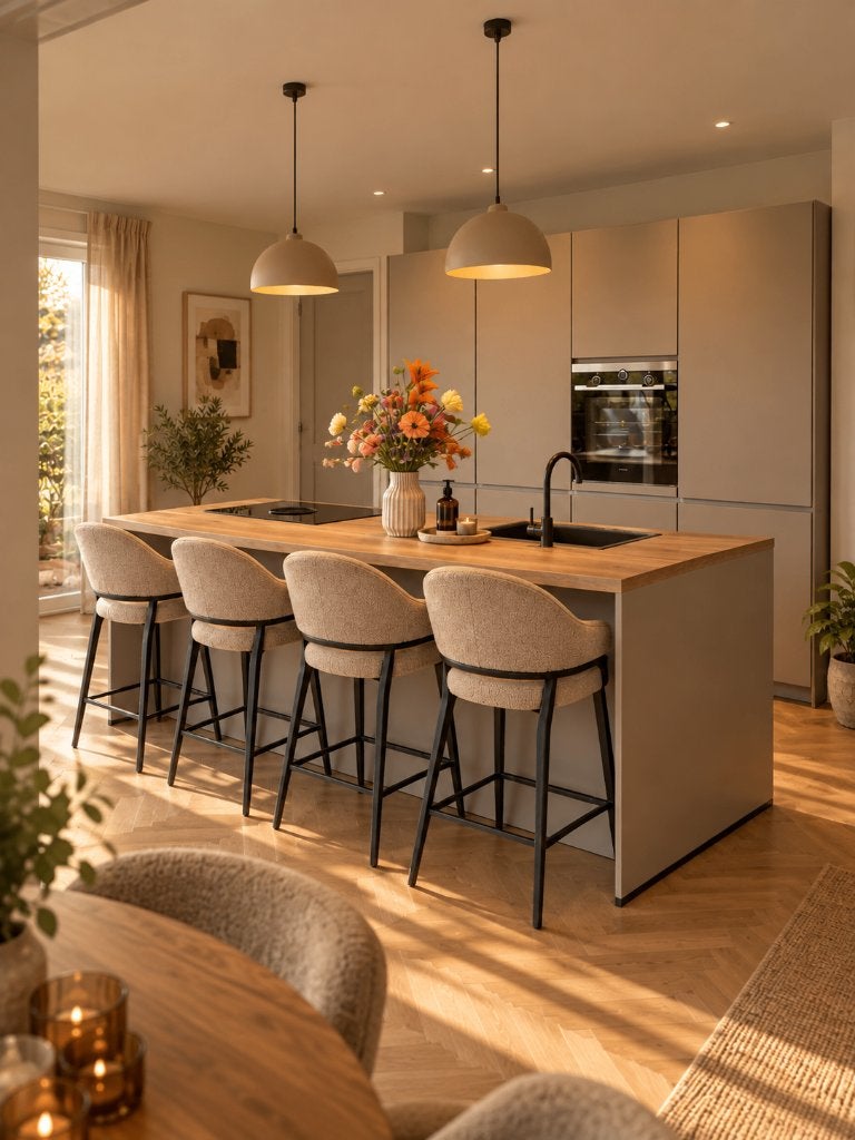 Moderne Taupe Keuken met Siemens en Bora Apparatuur, Ophalen, Overige kleuren, Overige typen, Nieuw