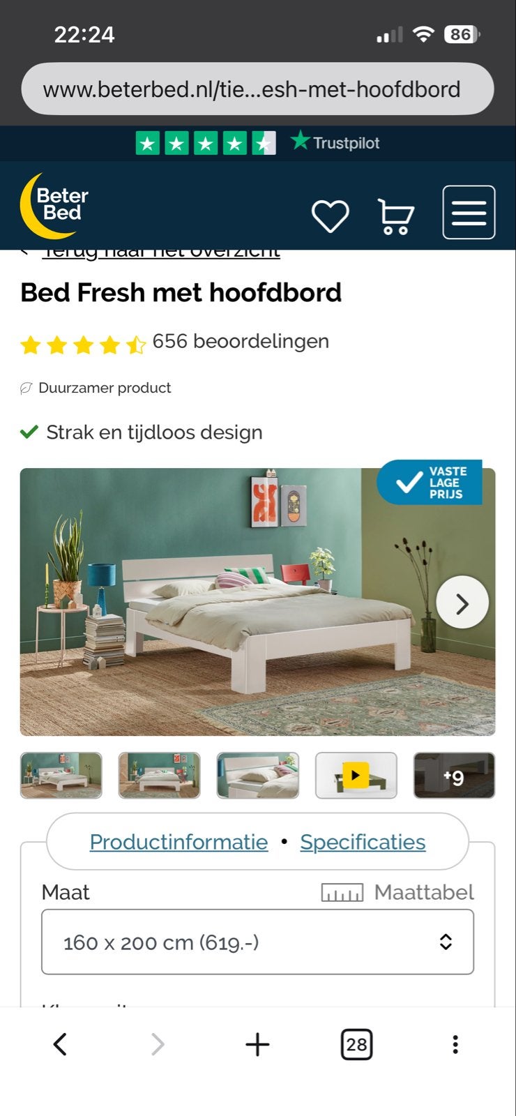 Bed Fresh van Beter Bed 160x200 met bedbodems wit, Ophalen, Gebruikt, Wit, Tweepersoons