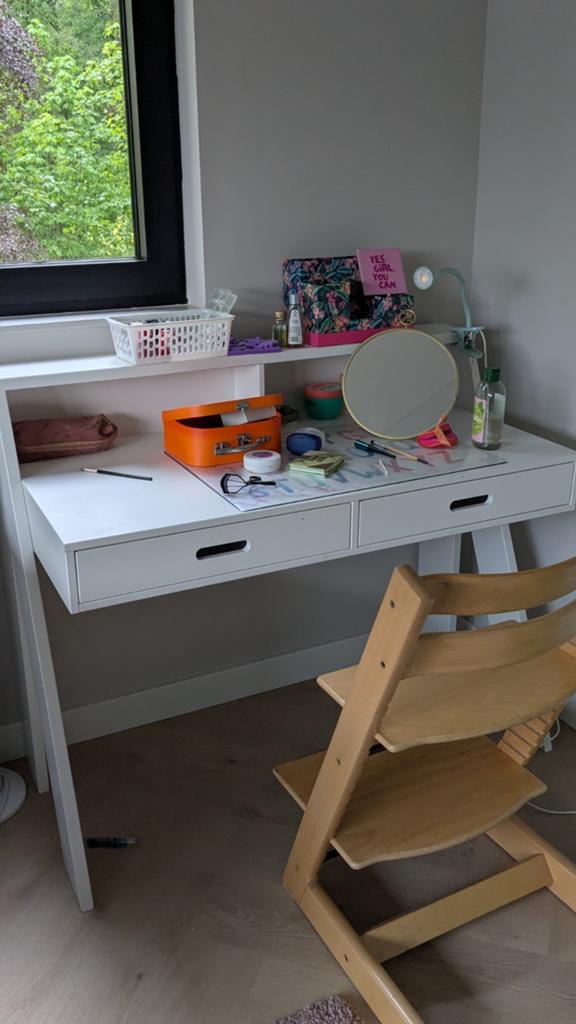Wit bureau van Woood met lades en opbergruimte, Ophalen, Met lades, Gebruikt, Hout