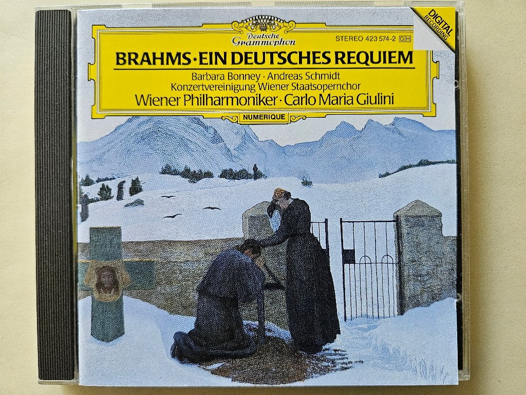 Brahms - deutsches Requiem - Wiener Phil. Giulini Bonney, Ophalen of Verzenden, Zo goed als nieuw, Romantiek, Inclusief boekje
