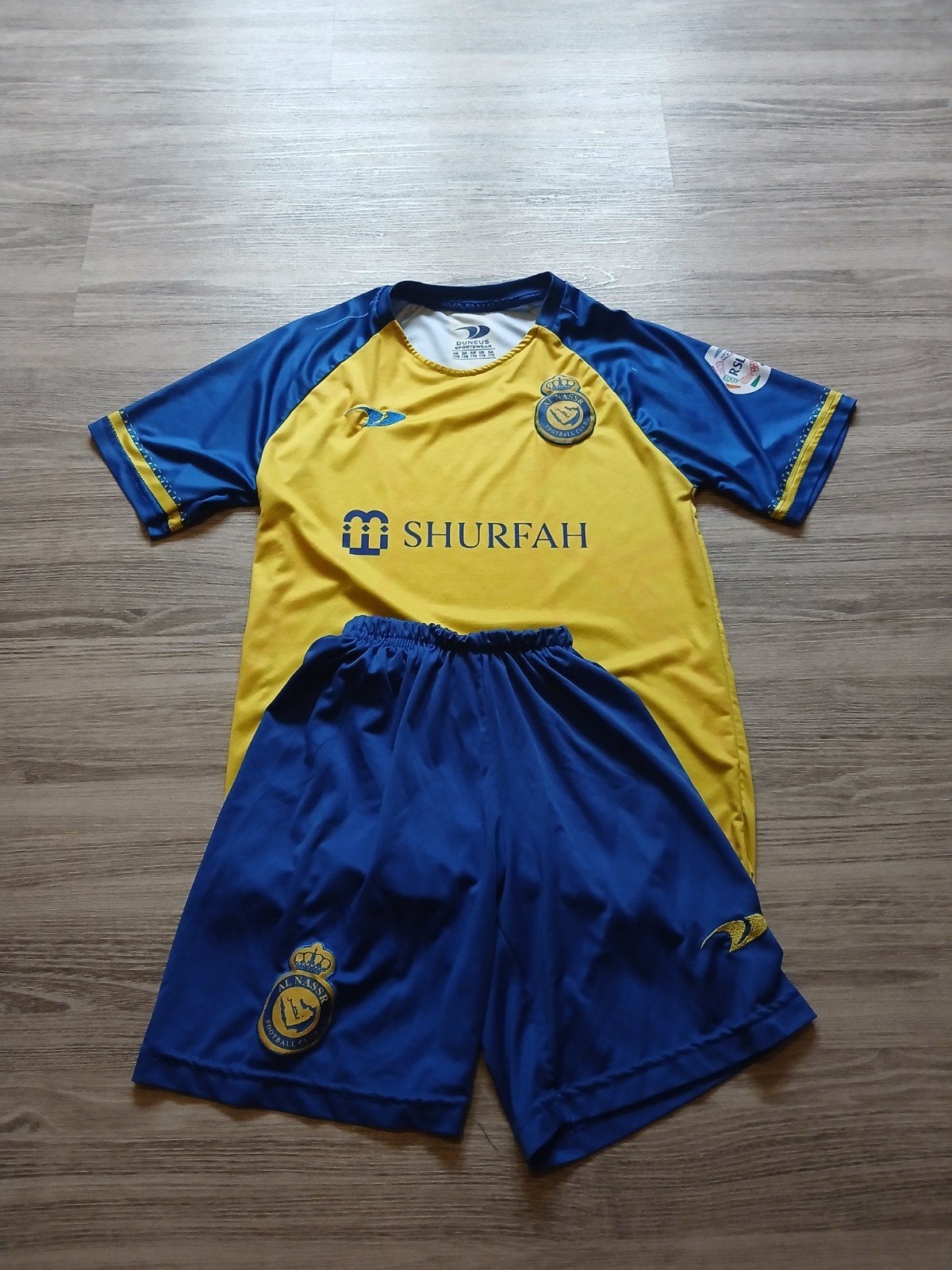 Al Nassr Ronaldo voetbaltenue - Maat 176, Blauw, Overige typen, Ophalen of Verzenden, Gedragen