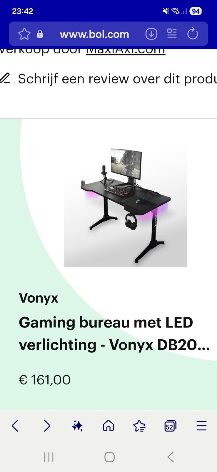 Vonyx Gaming Bureau met LED Verlichting - Zwart, Ophalen, Zo goed als nieuw