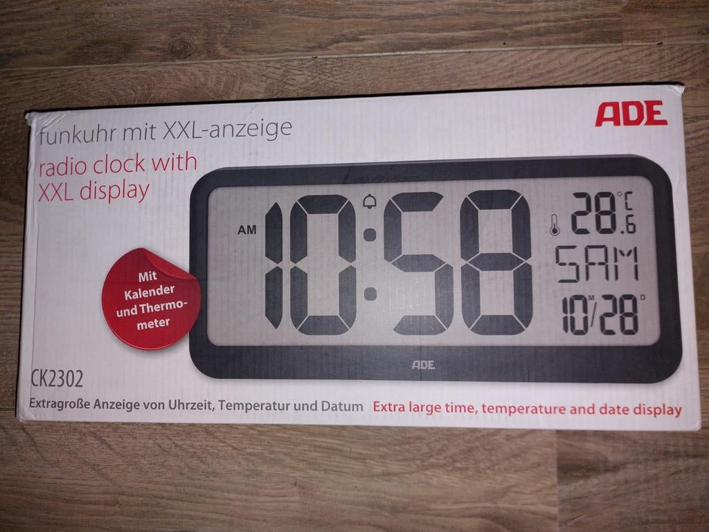 ADE XXL Digitale Klok - Tijd, Temp & Datum - Zwart, Ophalen of Verzenden, Zo goed als nieuw, Digitaal