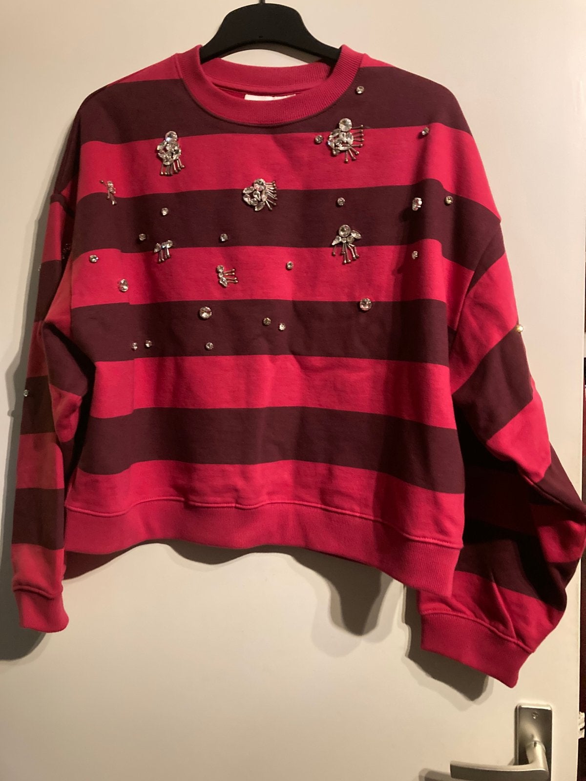 Fabienne Chapot gestreepte sweater met steentjes, Verzenden, Zo goed als nieuw, Maat 42/44 (L), Roze