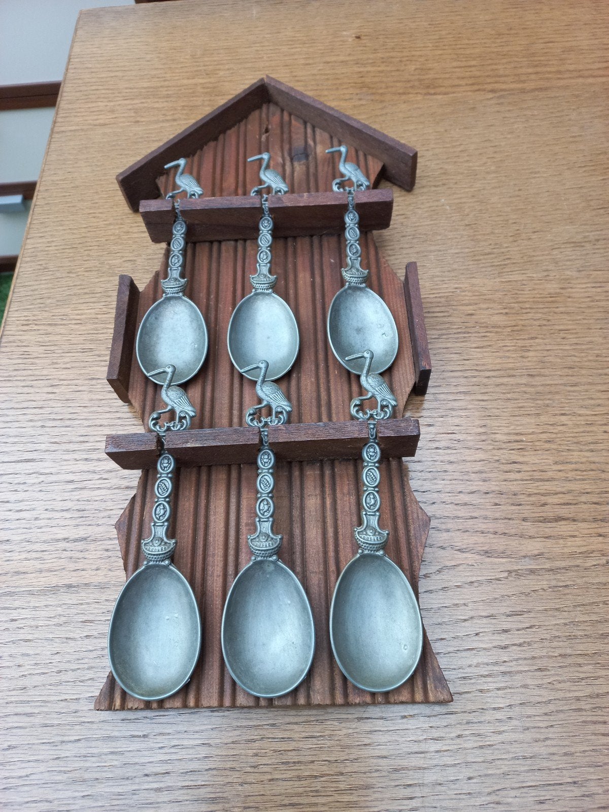 Decoratief lepelrekje met tinnen lepels - Kraanvogels, Ophalen of Verzenden