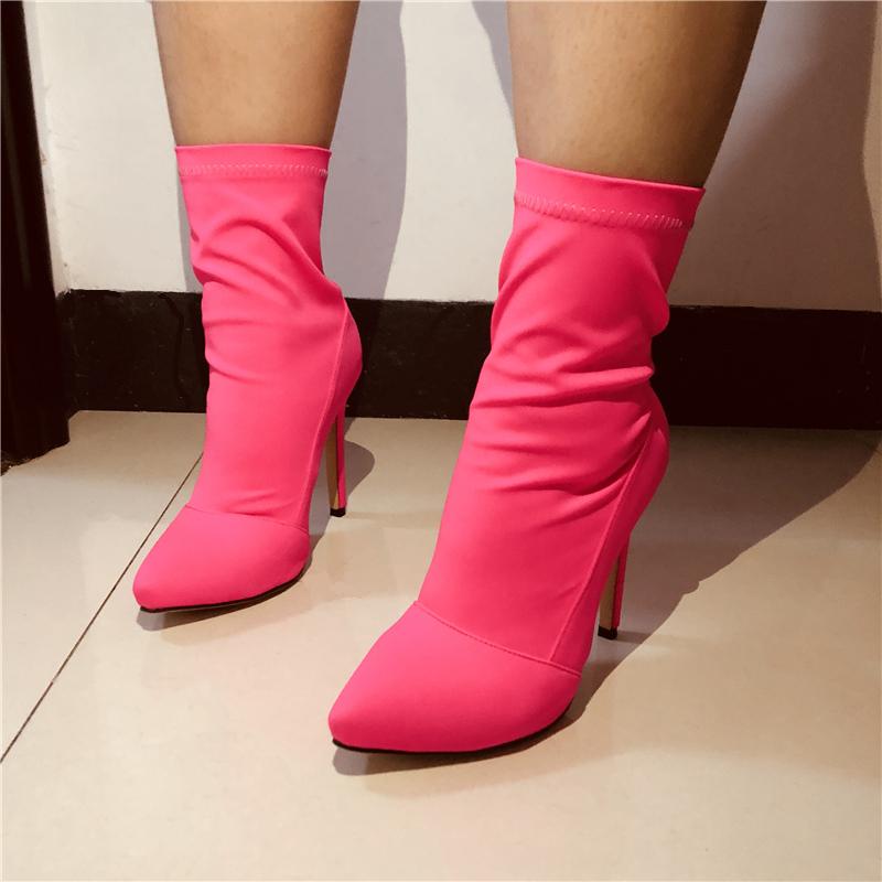 Roze dames soklaarzen punt lage sok laarzen zijde stretch, Verzenden, Nieuw, Roze, Lage of Enkellaarzen