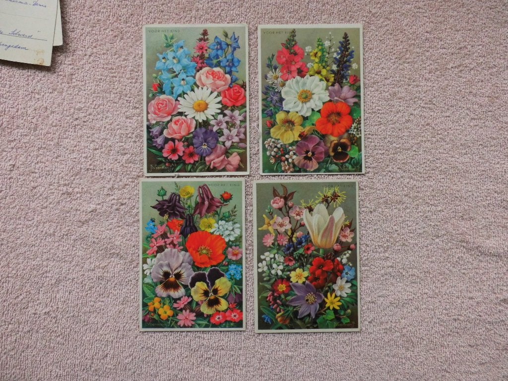 Set van 4 vintage bloemen ansichtkaarten van J.Voerman Jr, Ophalen of Verzenden, 1960 tot 1980, Gelopen, Natuur