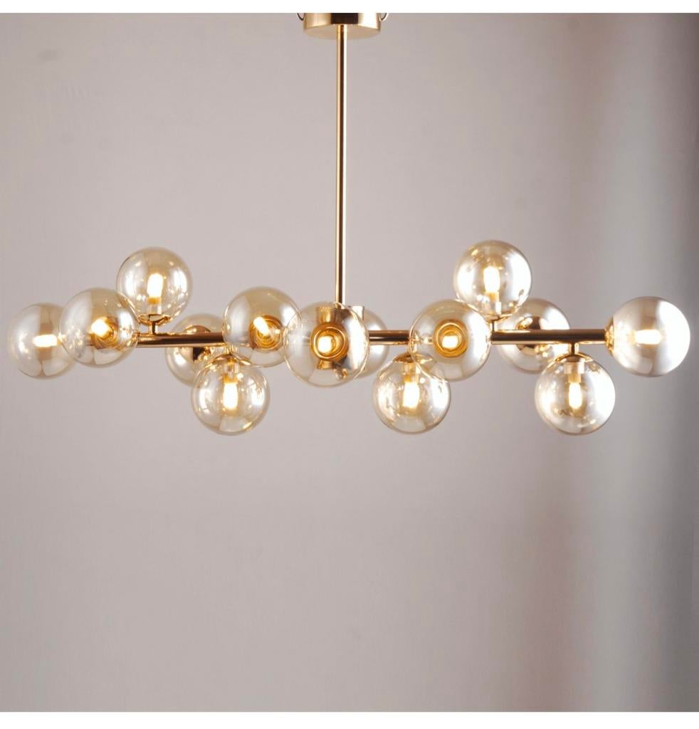 Gouden kroonluchter hanglamp met 14 bollen, Ophalen of Verzenden, Zo goed als nieuw, Glas