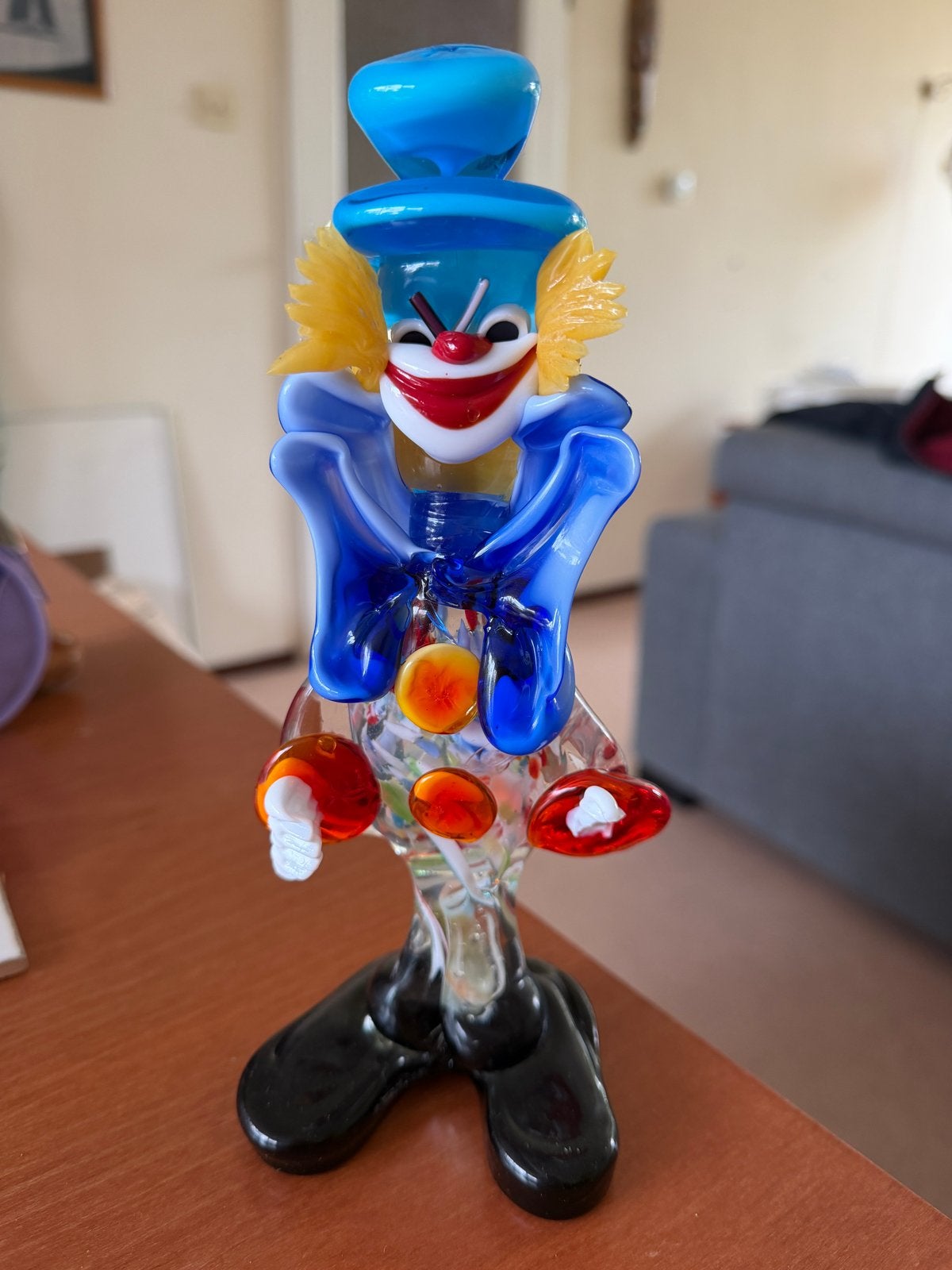 Vintage Murano glazen clown – Handgeblazen Venetiaans glas, Ophalen, Handgemaakt, 20 - 50 cm, Beeld