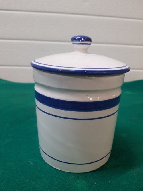 voorraadpot wit met blauwe randen aardewerk, Ophalen of Verzenden, 'T Olde Gre-j, Info@toldegrej.nl, Endepoelstraat 20f Didam